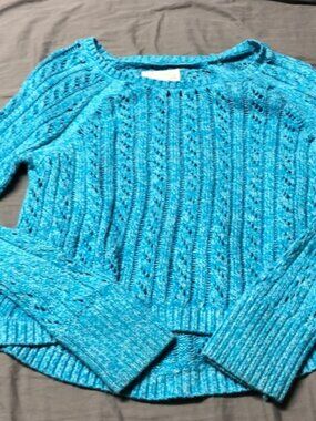 Justice Girls Lightweight Lacy Cropped Sweater Blue/Green Size 12